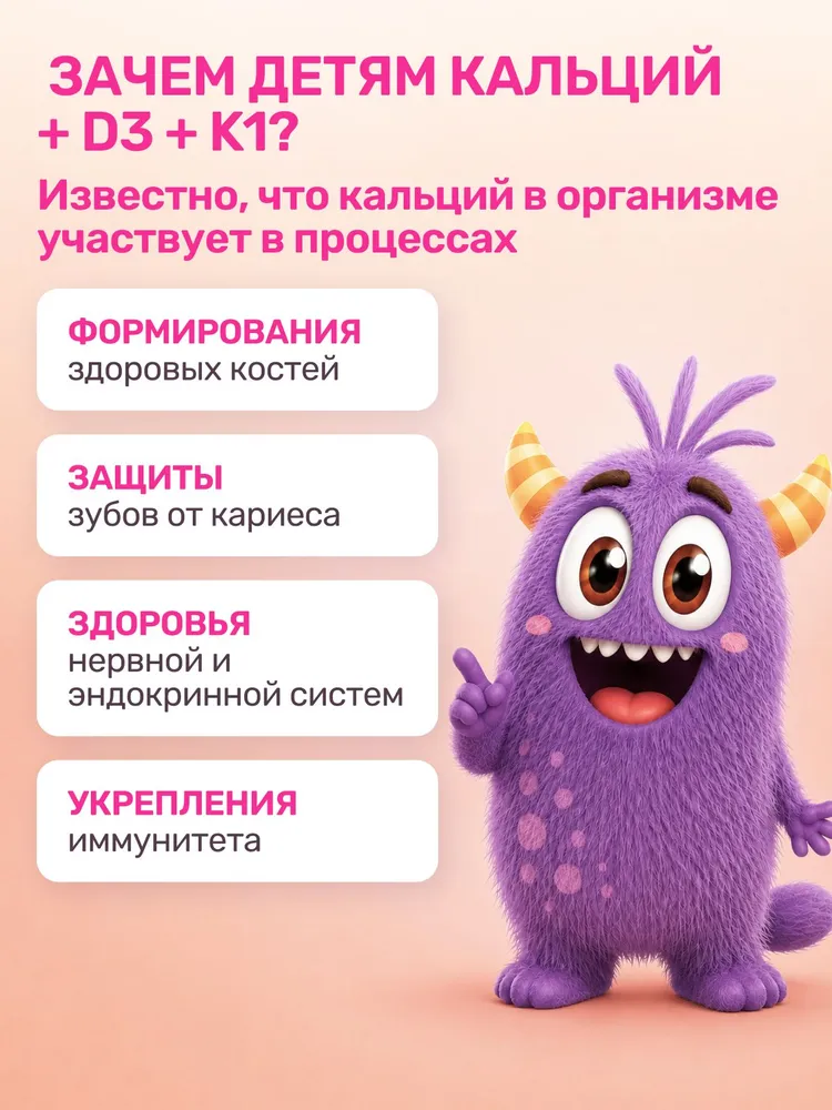 Calcium Kids / Кальций для детей / Мармелад,Клубника, 60 пастилок — изображение 2